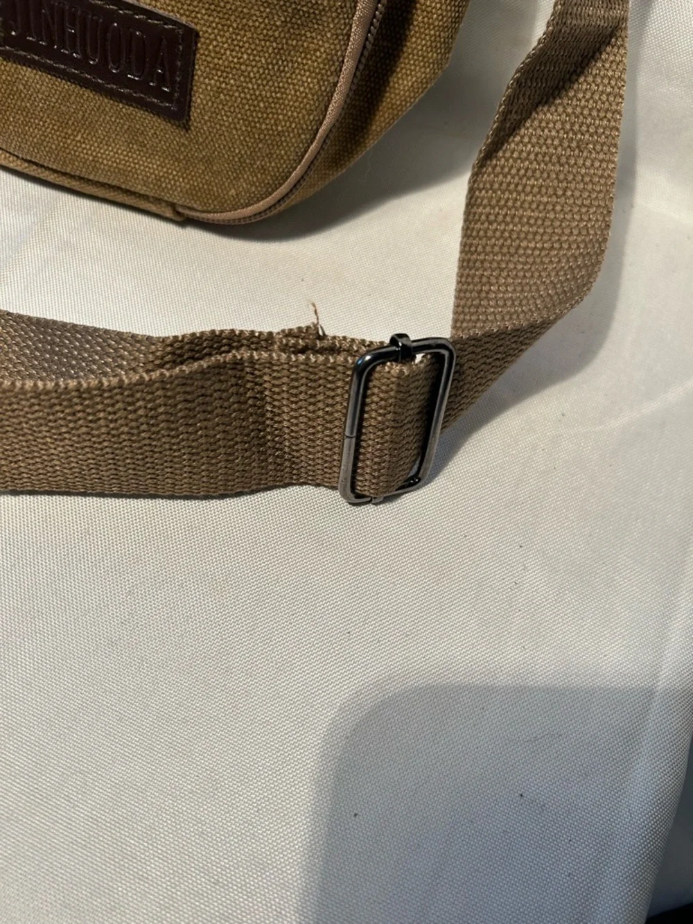 Canvas Crossbody Khaki Bag for Men compact size of approximately 9”x9”